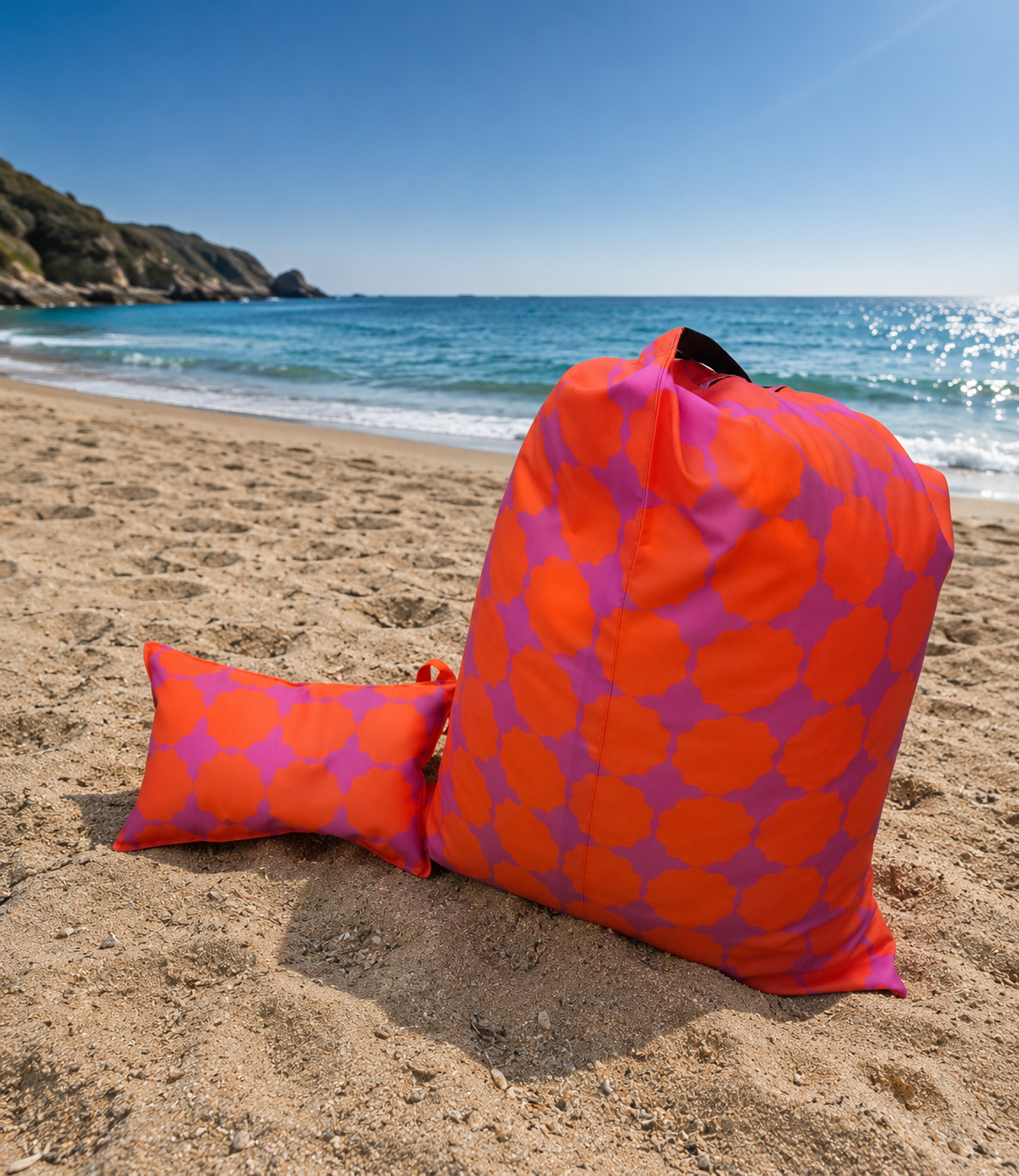 Puff de praia Coral Pop da Ohana Puffs, feito à mão em Portugal